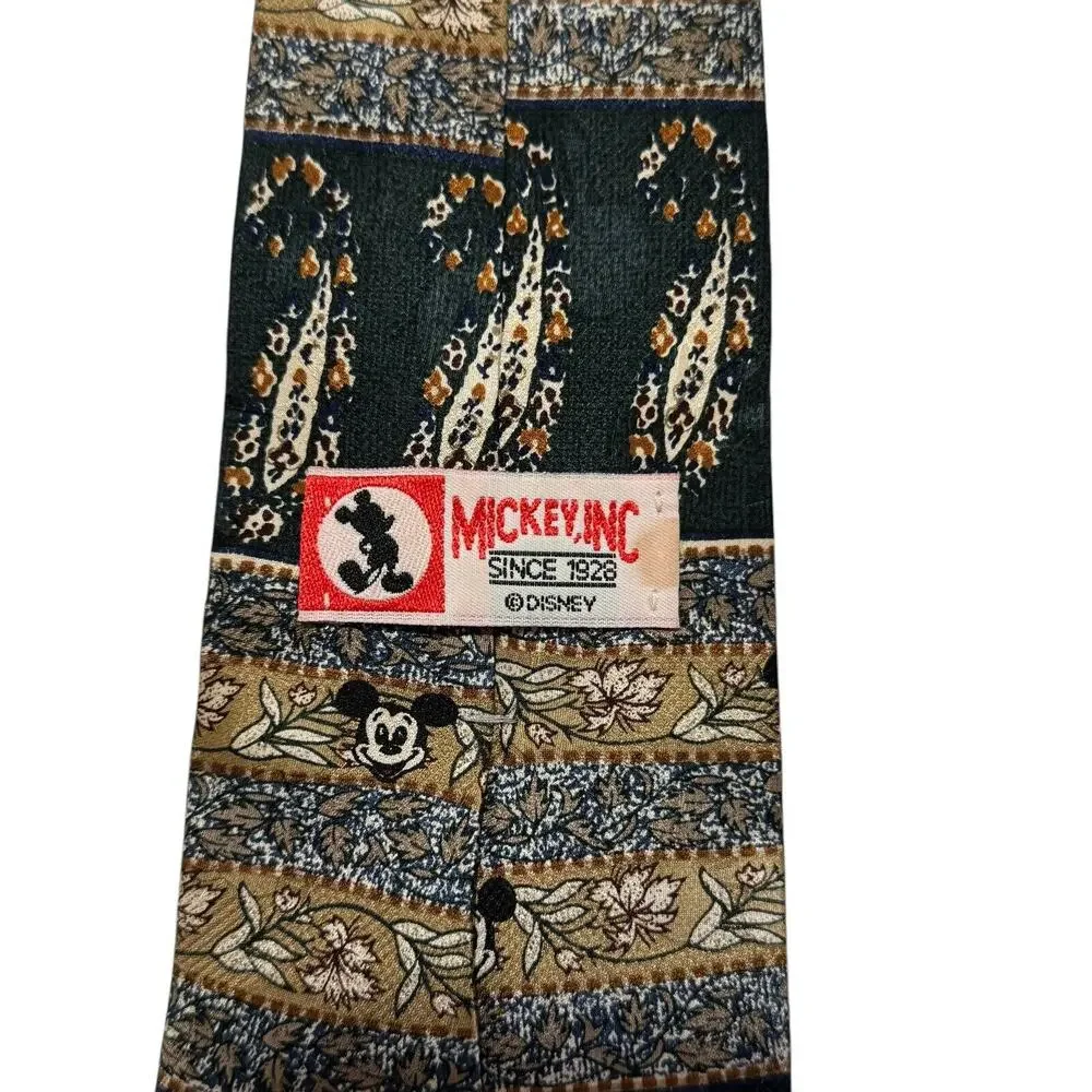 Disney Mickey Inc Hidden Mickey Mouse Floral Paisley Vintage Cartoon Necktie